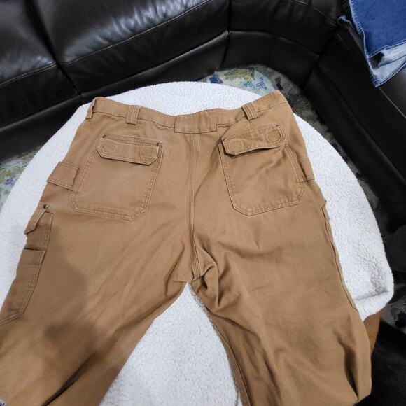 Duluth Trading Co Pants Mens Tan Canvas Fleece Lined Cargo Workwear 44X30 - Picture 2 of 5